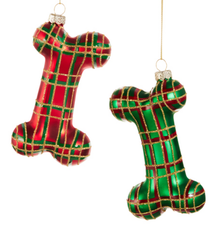 Plaid Dog Bone Ornament