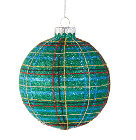 Glittered Blue Tartan Ornament