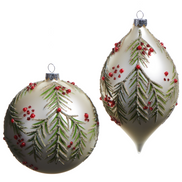 Frosted Pine and Berry Glass Ornament
