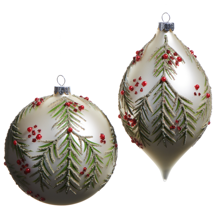 Frosted Pine and Berry Glass Ornament