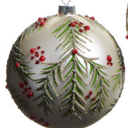 Frosted Pine and Berry Glass Ornament