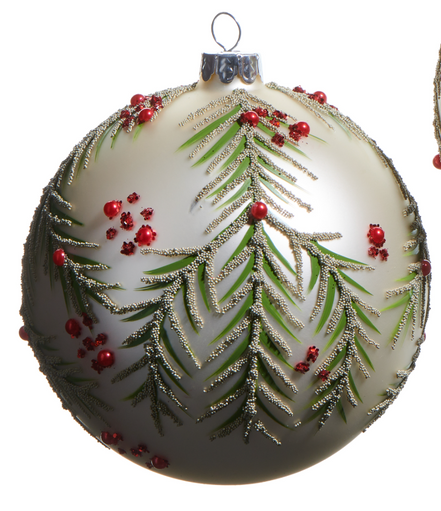 Frosted Pine and Berry Glass Ornament