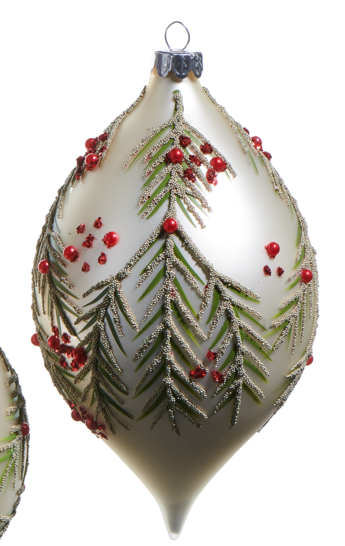 Frosted Pine and Berry Glass Ornament