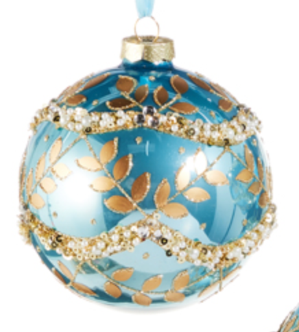 Iridescent Blue and Gold Leaf Glass Ornament
