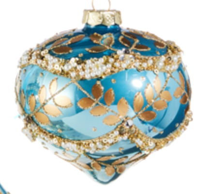 Iridescent Blue and Gold Leaf Glass Ornament