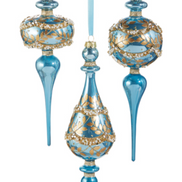 Iridescent Blue and Gold Leaf Finial Ornament