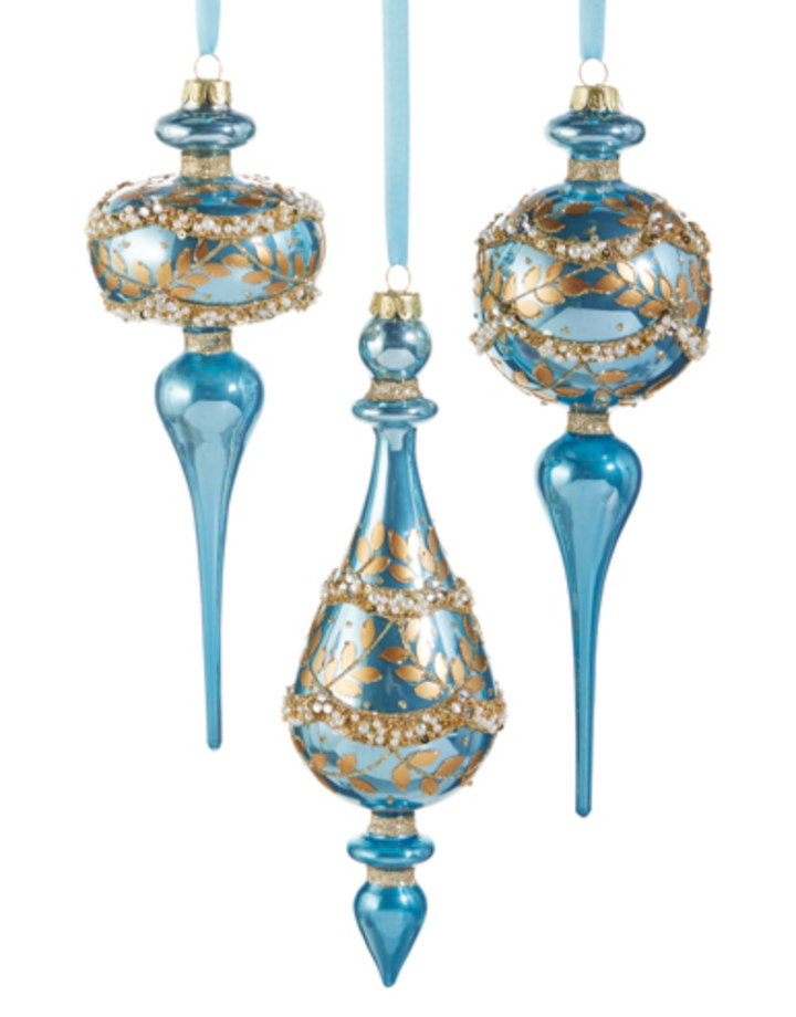 Iridescent Blue and Gold Leaf Finial Ornament