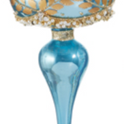 Iridescent Blue and Gold Leaf Finial Ornament