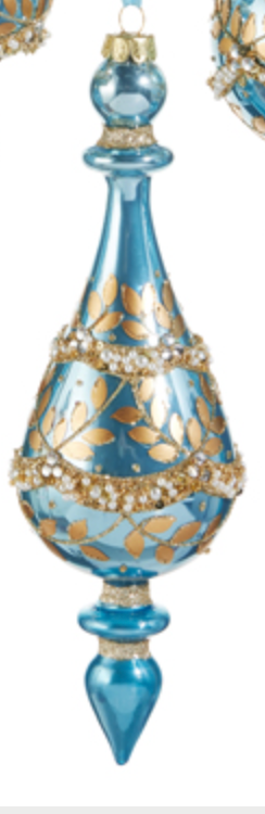 Iridescent Blue and Gold Leaf Finial Ornament