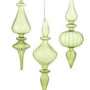 Green Ribbed Glass Finial Ornament