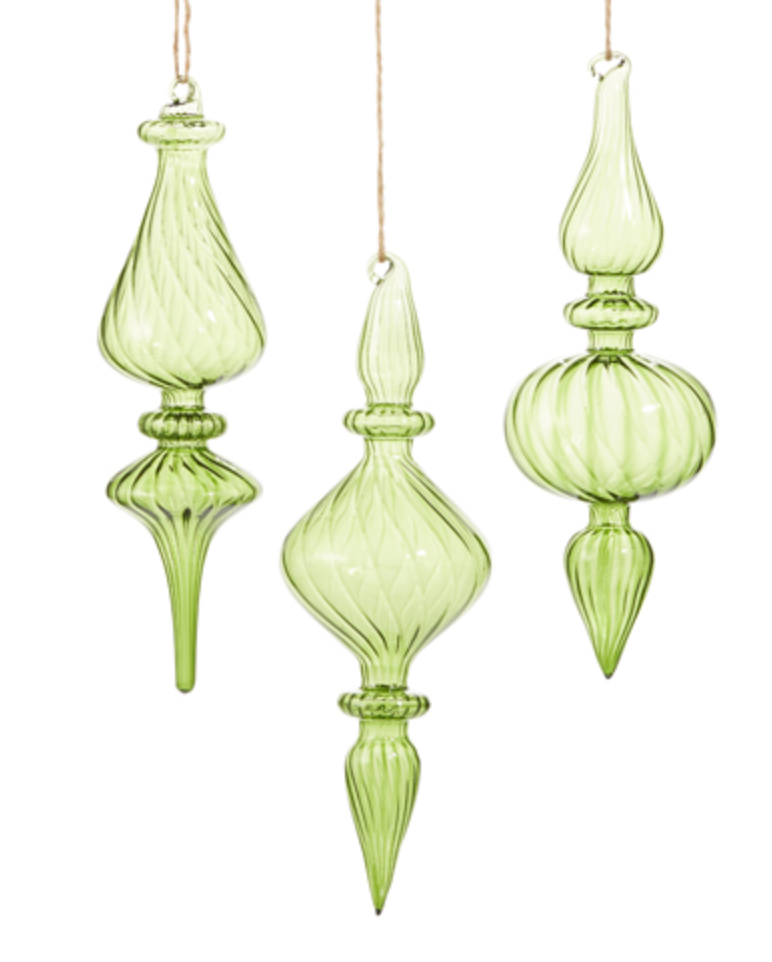 Green Ribbed Glass Finial Ornament