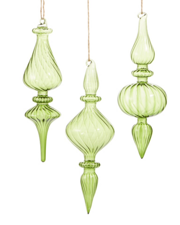 Green Ribbed Glass Finial Ornament