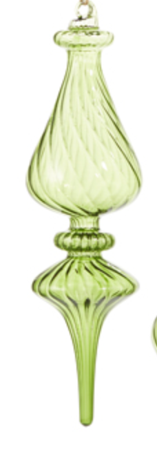 Green Ribbed Glass Finial Ornament