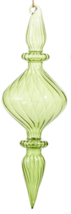 Green Ribbed Glass Finial Ornament