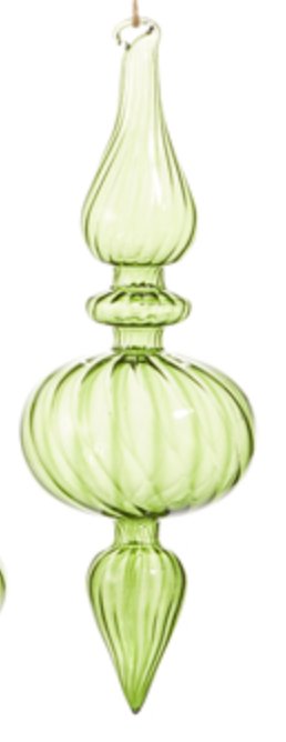 Green Ribbed Glass Finial Ornament