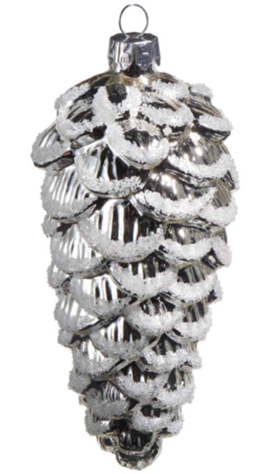 Silver Iced Pinecone Ornament
