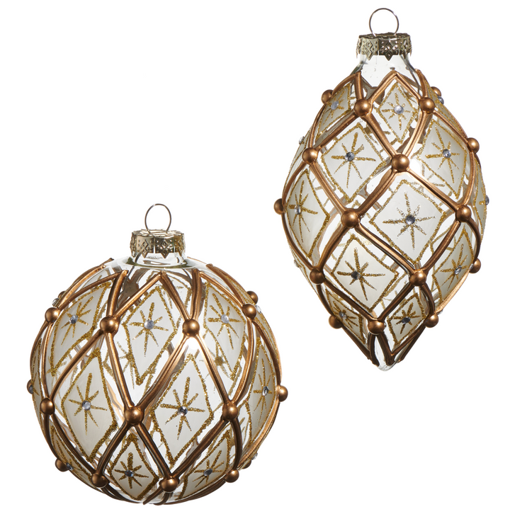 Gold and White Deco Glass Ornament