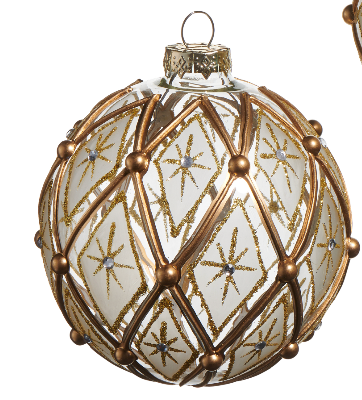 Gold and White Deco Glass Ornament