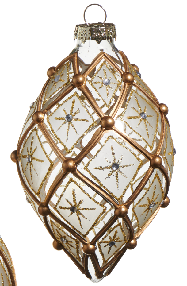 Gold and White Deco Glass Ornament