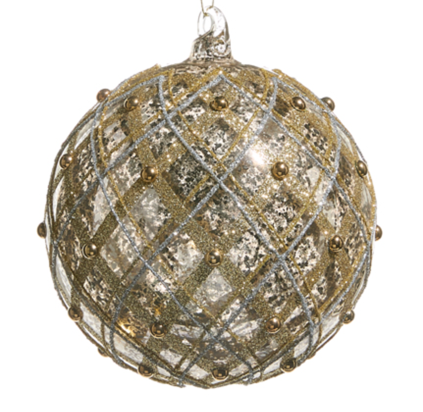 Gold and Silver Lattice Glass Ornament