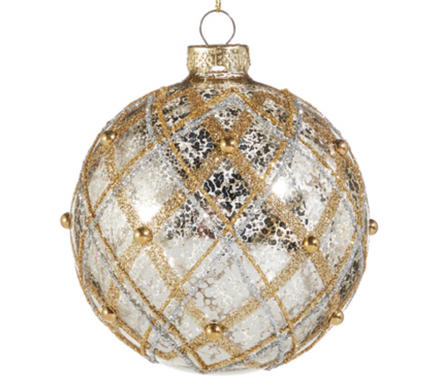 Gold and Silver Lattice Glass Ornament