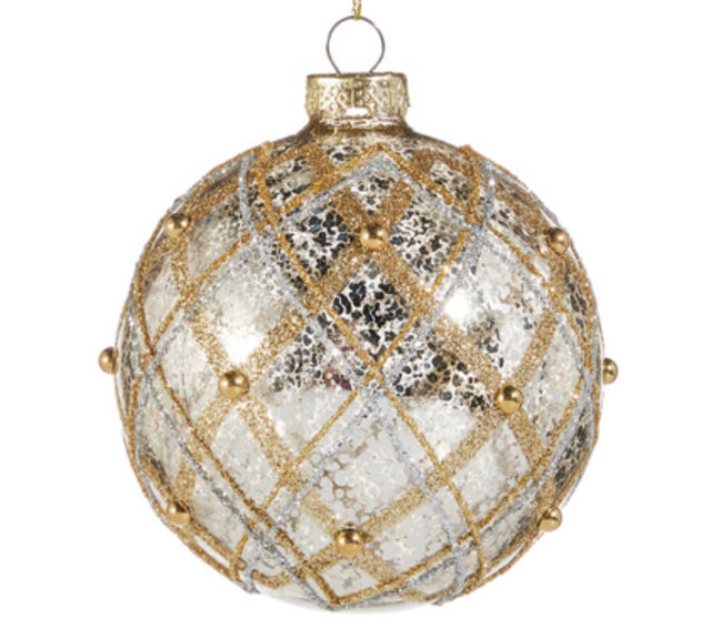 Gold and Silver Lattice Glass Ornament