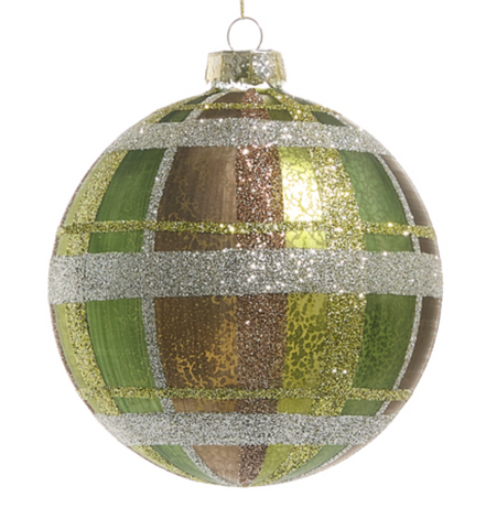 Green and Gold Plaid Glass Ornament