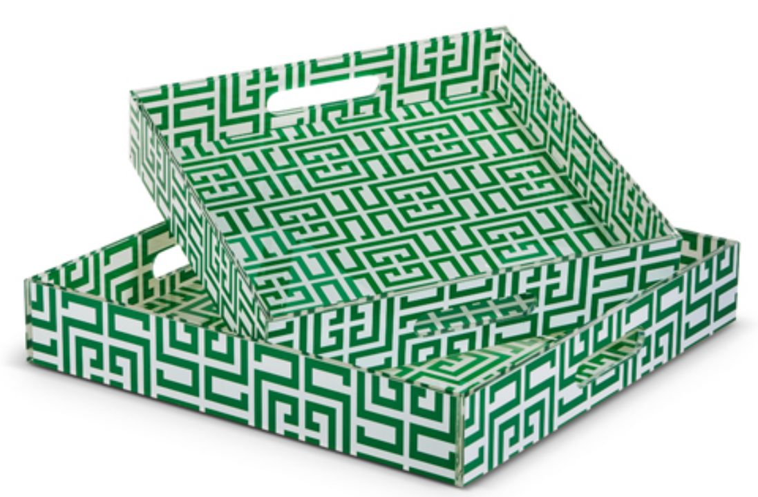Green Greek Key Tray