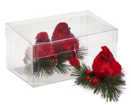 Cardinal on Greenery Trio Ornaments