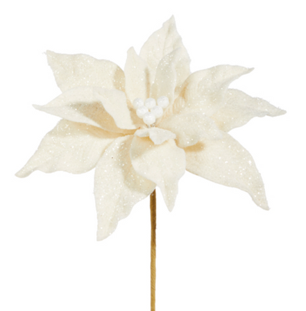 Ivory Glittered Poinsettia Stem 19.5"