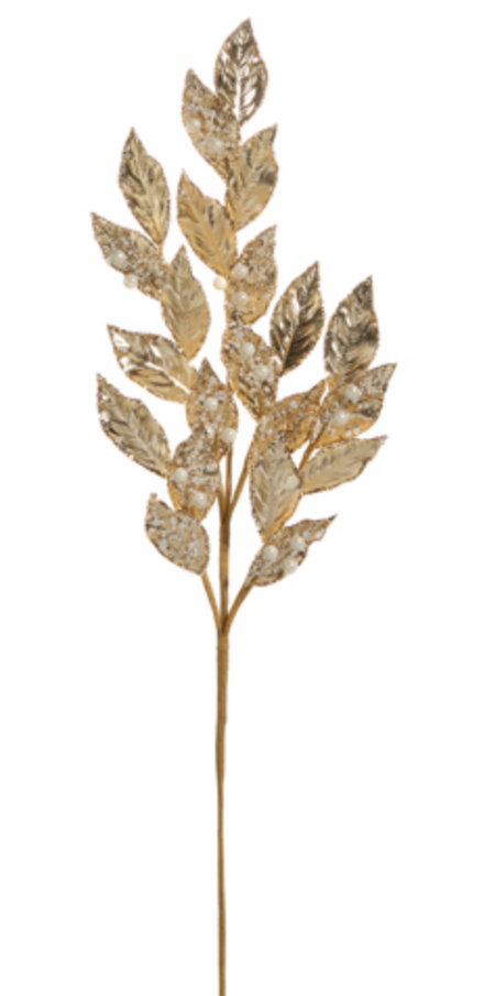 Glittered Gold Leaf Stem 28.75"