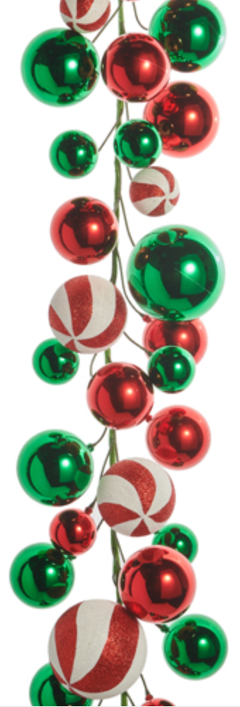Red, Green, and Peppermint Ball Garland 4'