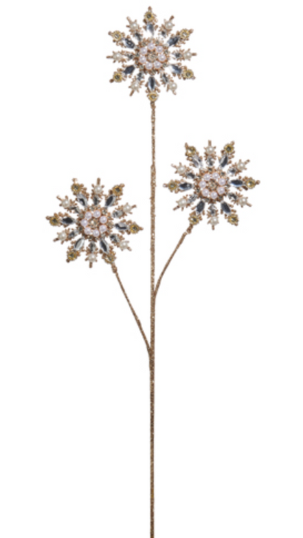 Gold Pearl Gem Snowflake Spray 29.5"