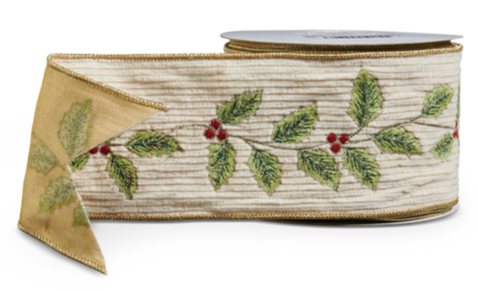 Corduroy Holly Ribbon 4"W x 10yds