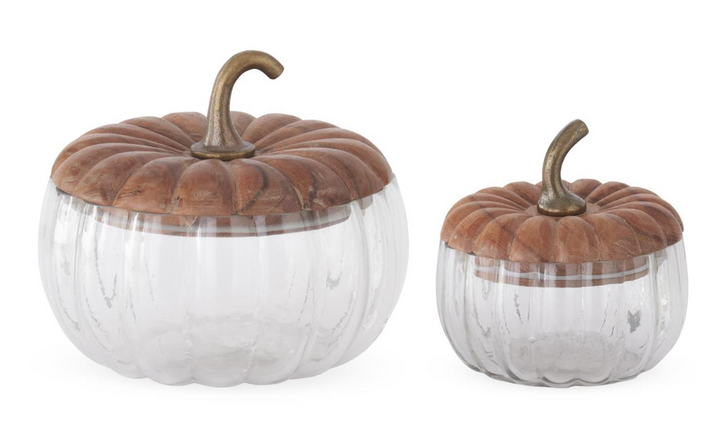 Glass Pumpkin with Wood Lid