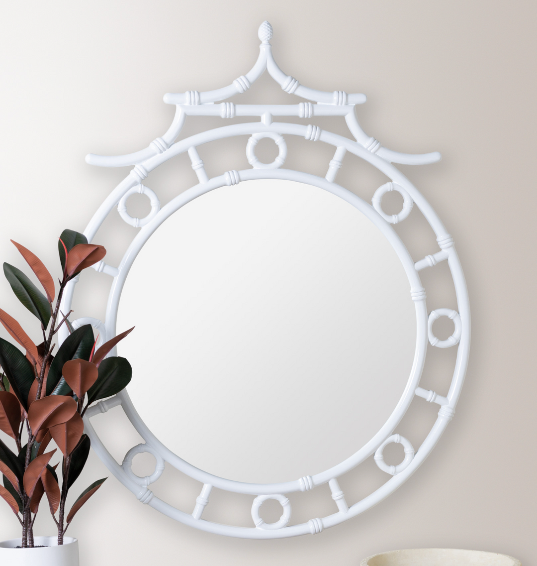 White Round Pagoda Wall Mirror