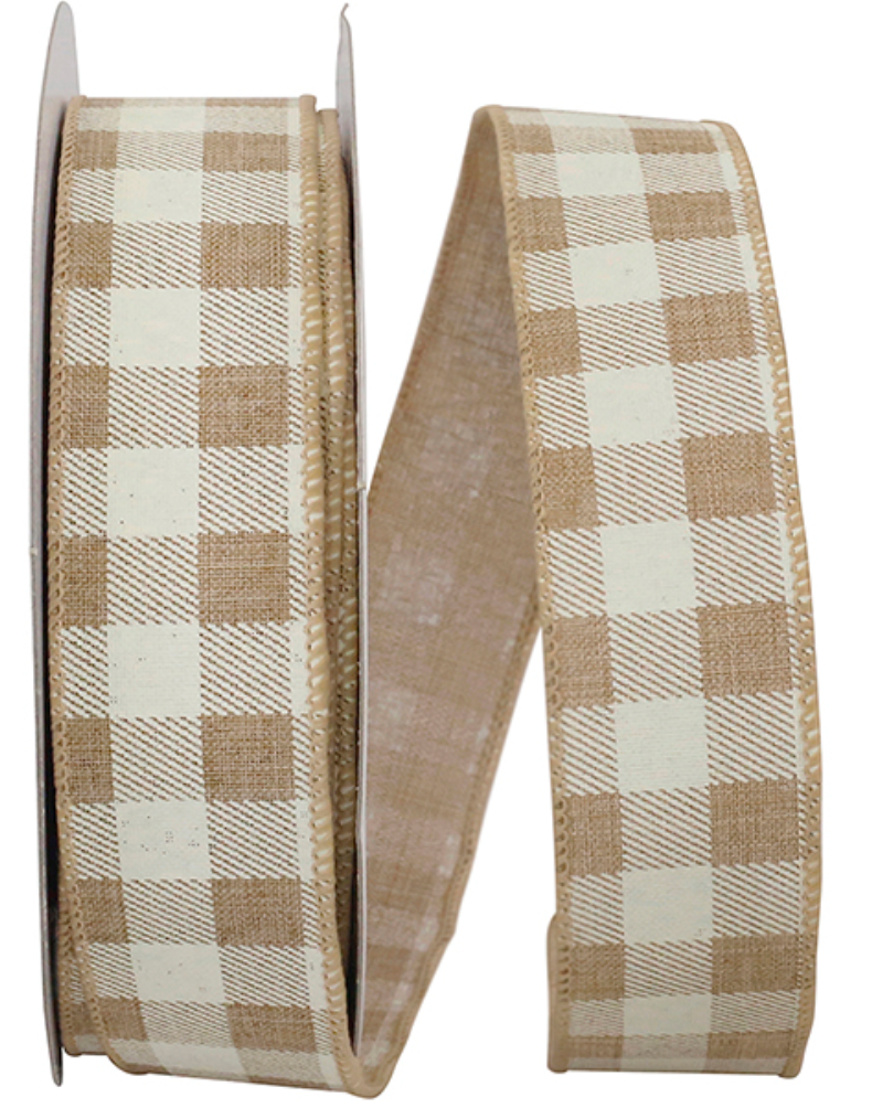 Twill Check Linen Wired Ribbon