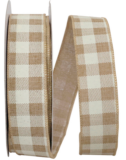 Twill Check Linen Wired Ribbon