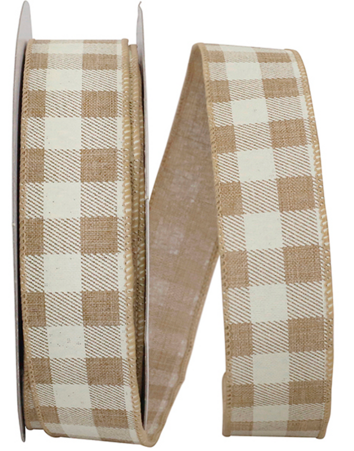 Twill Check Linen Wired Ribbon