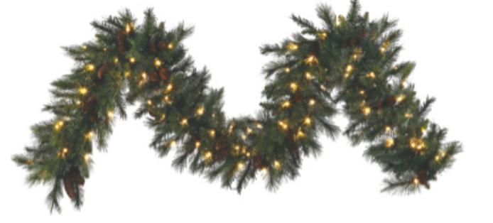 Prickly Pine Garland with Big Seed Cluster Lights 6'