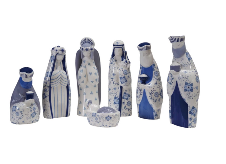 Ceramic Nativity with Floral Pattern