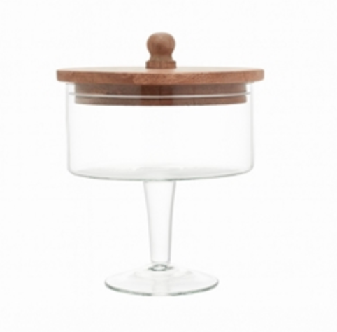 Glass Pedestal Jar with Wood Lid