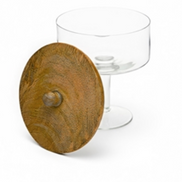 Glass Pedestal Jar with Wood Lid