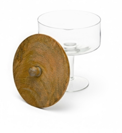 Glass Pedestal Jar with Wood Lid