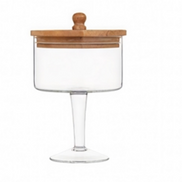 Glass Pedestal Jar with Wood Lid