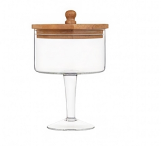 Glass Pedestal Jar with Wood Lid