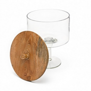 Glass Pedestal Jar with Wood Lid