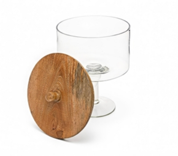 Glass Pedestal Jar with Wood Lid