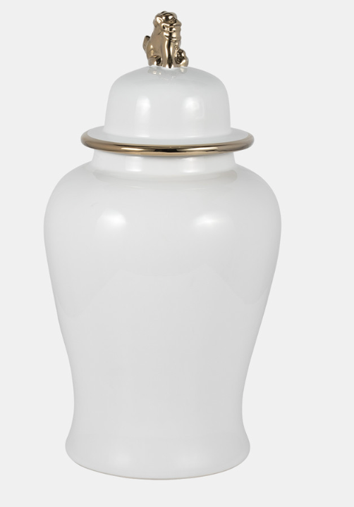 White & Gold Lion Head Temple Jar