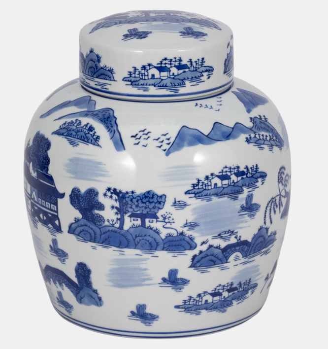 Blue Rounded Temple Jar with Lid